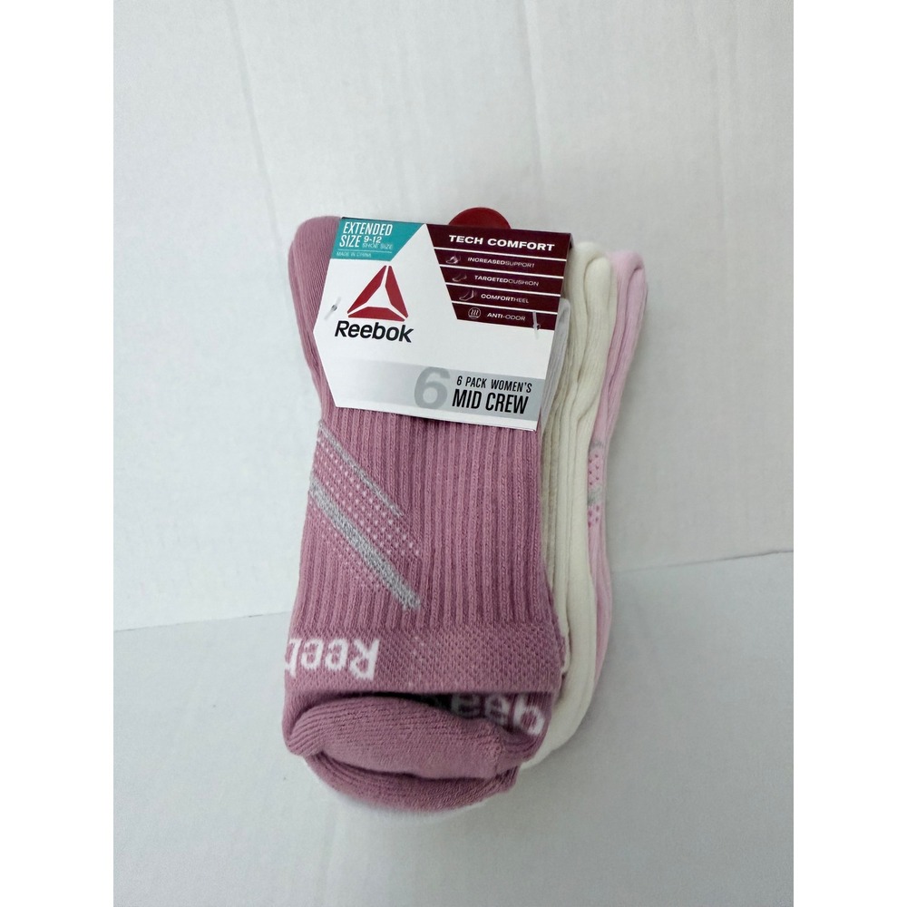 Reebok Womens Tech Comfort Mid Crew Socks 12 Pack Extended Size 9-12 Black Pink - Picture 4 of 6